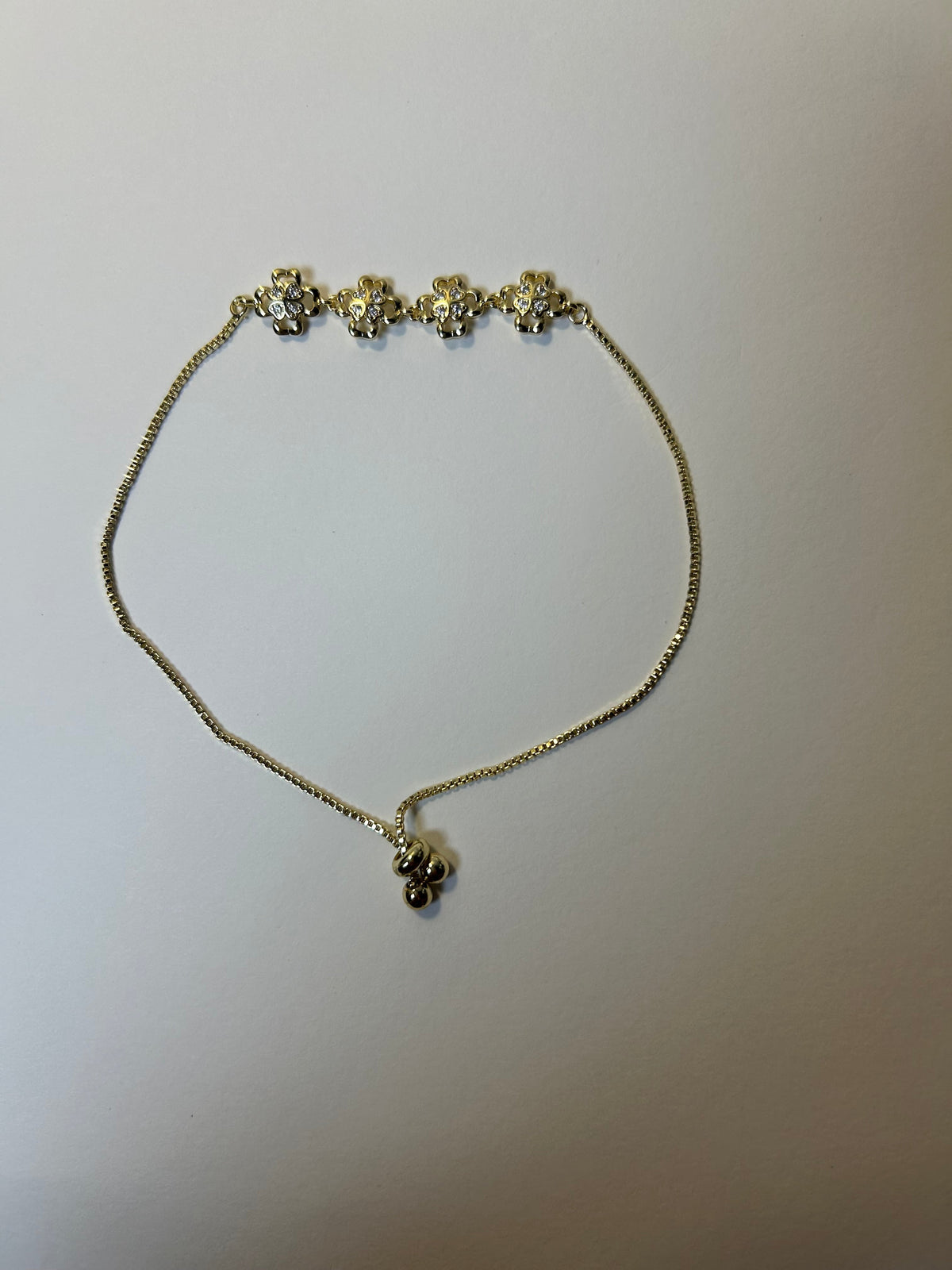 Gold CZ Flower Link Bracelet