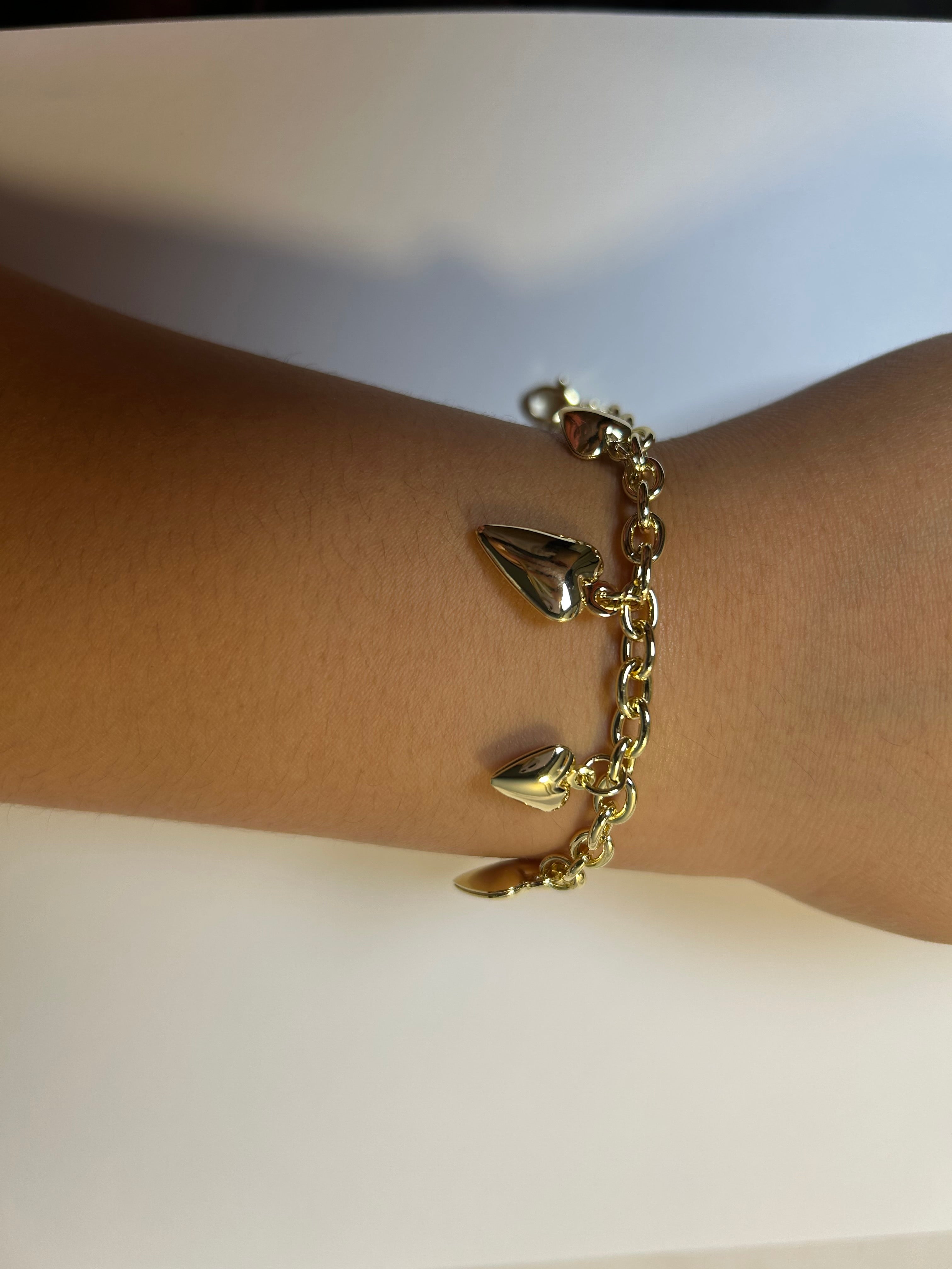 Gold Puffy Heart Charm Bracelet