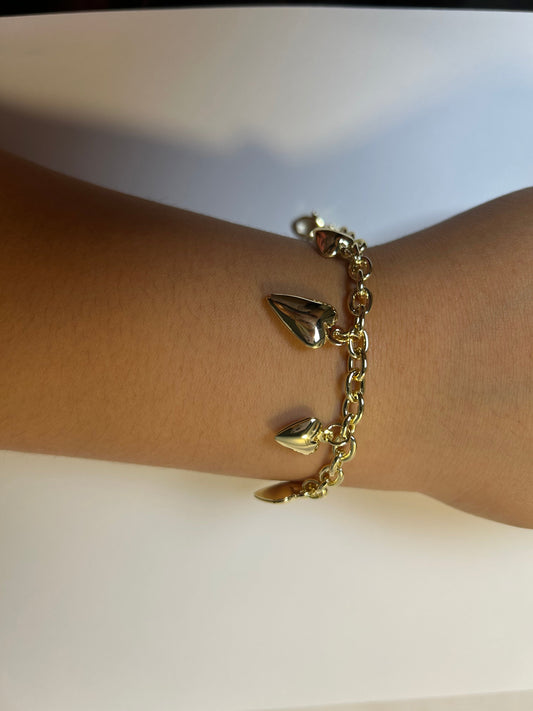 Gold Puffy Heart Charm Bracelet