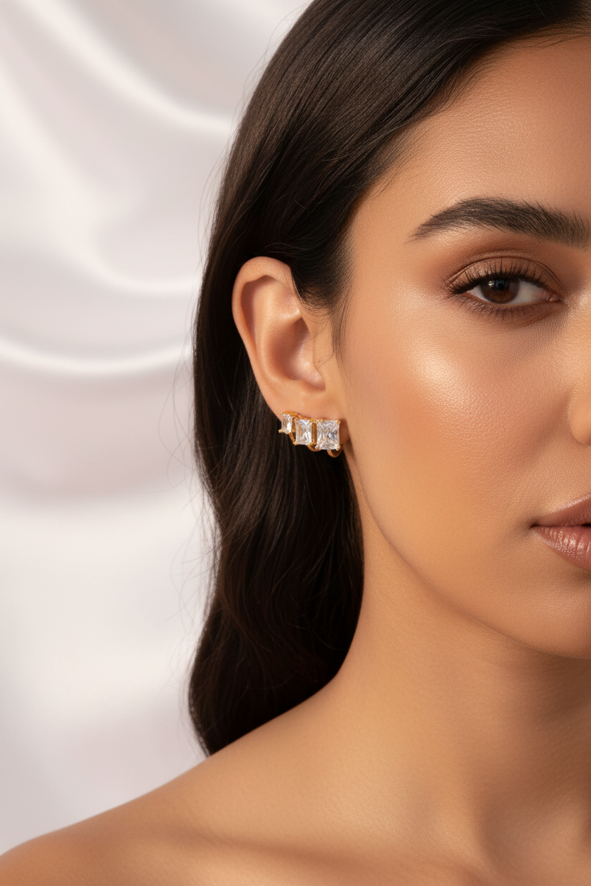 3-Stone CZ Cuff Earring on Model