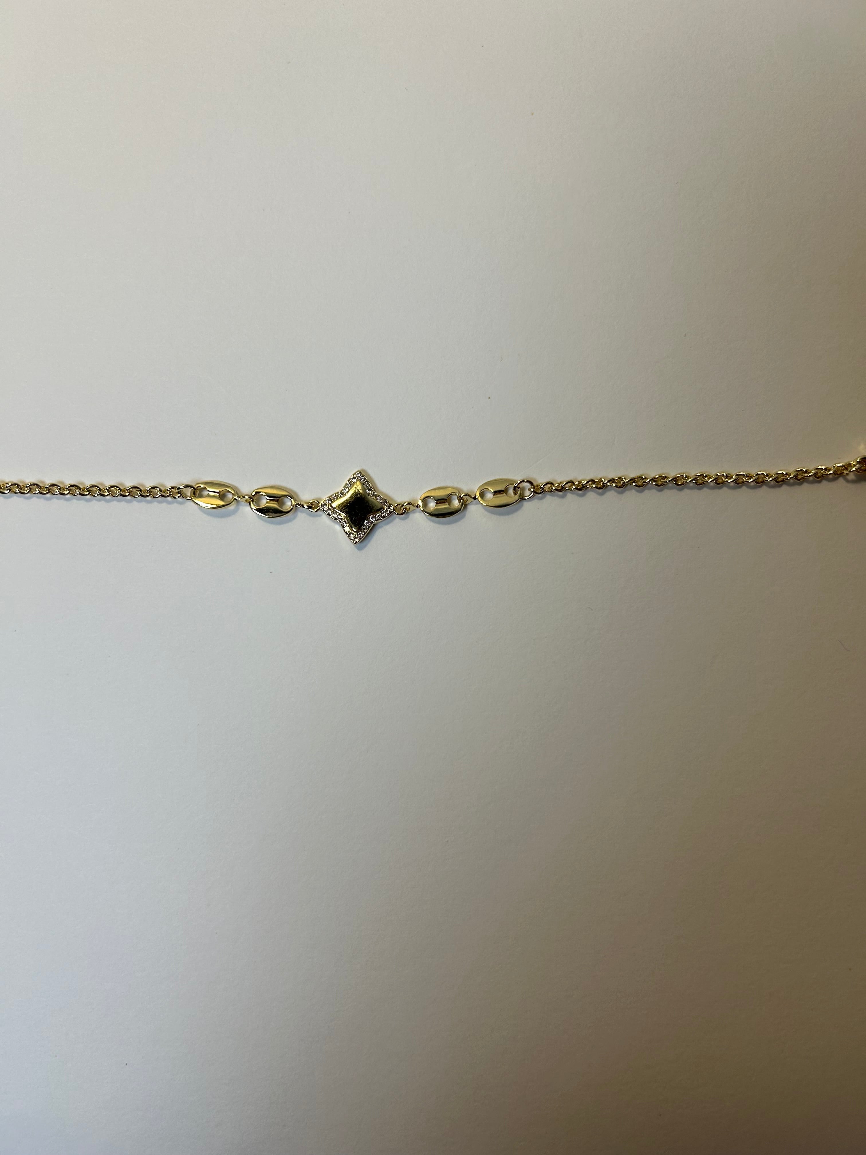 Gold Mariner Chain Bracelet with CZ Star Charm