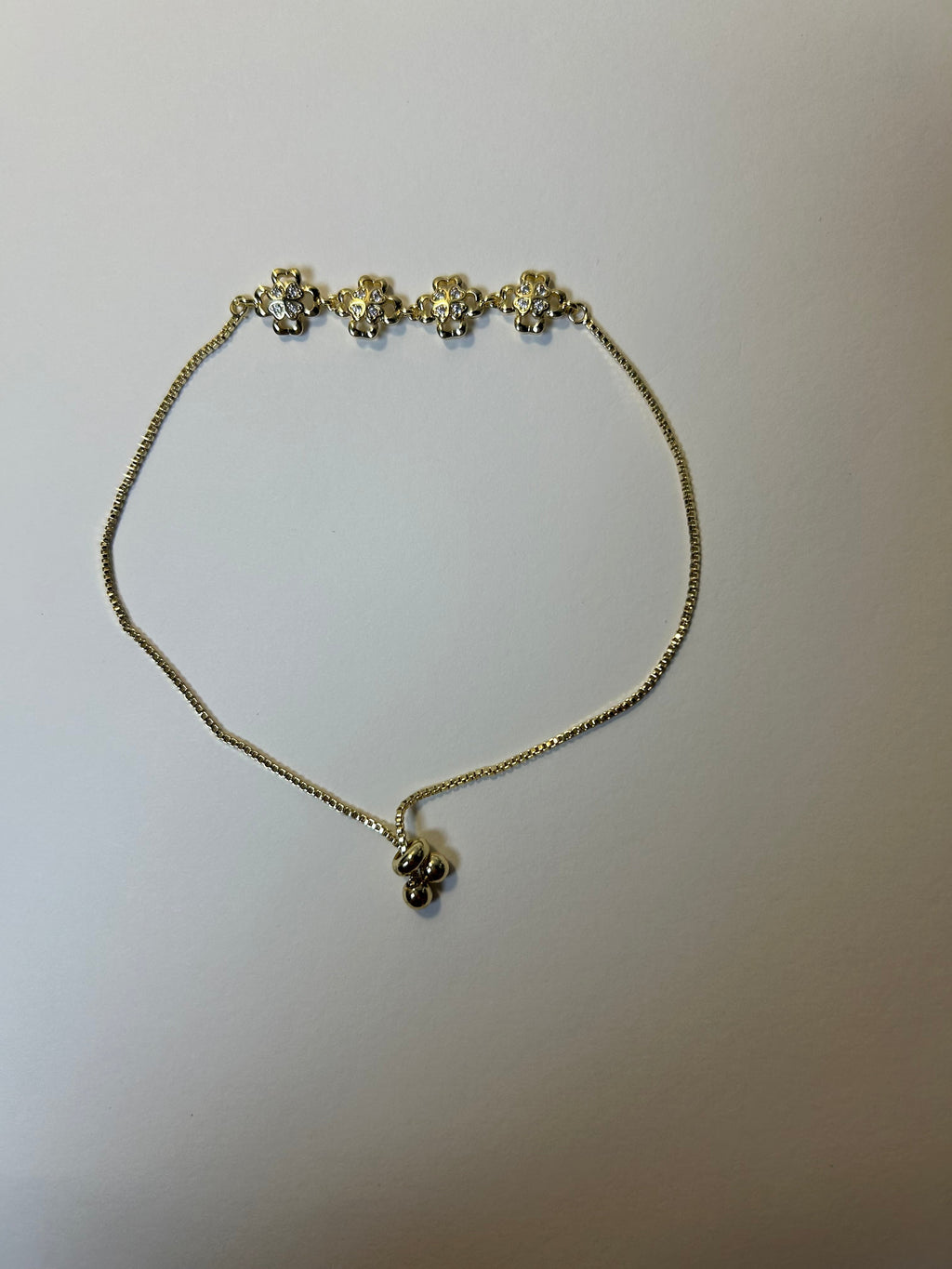 Gold CZ Flower Link Bracelet