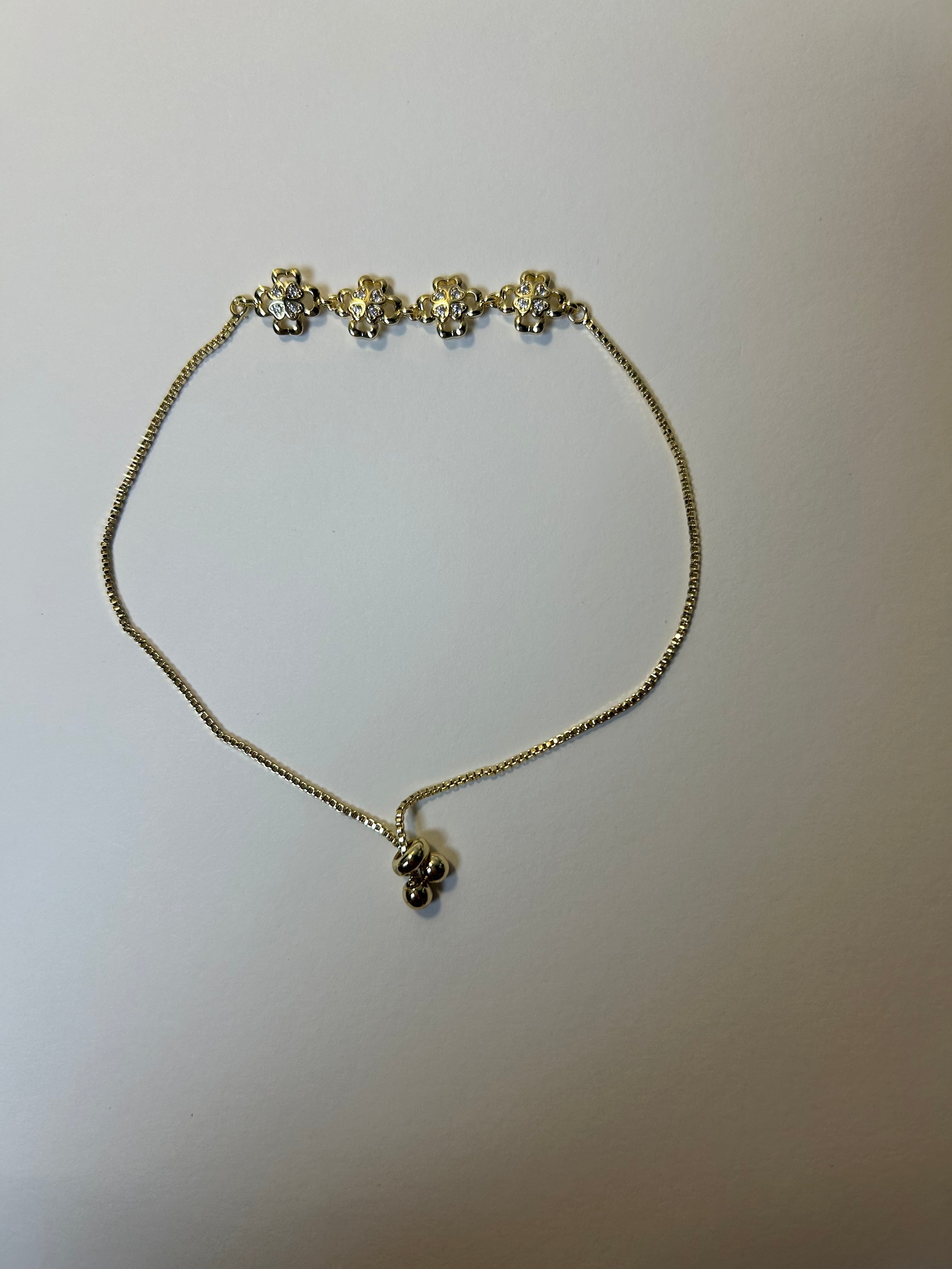 Gold CZ Flower Link Bracelet