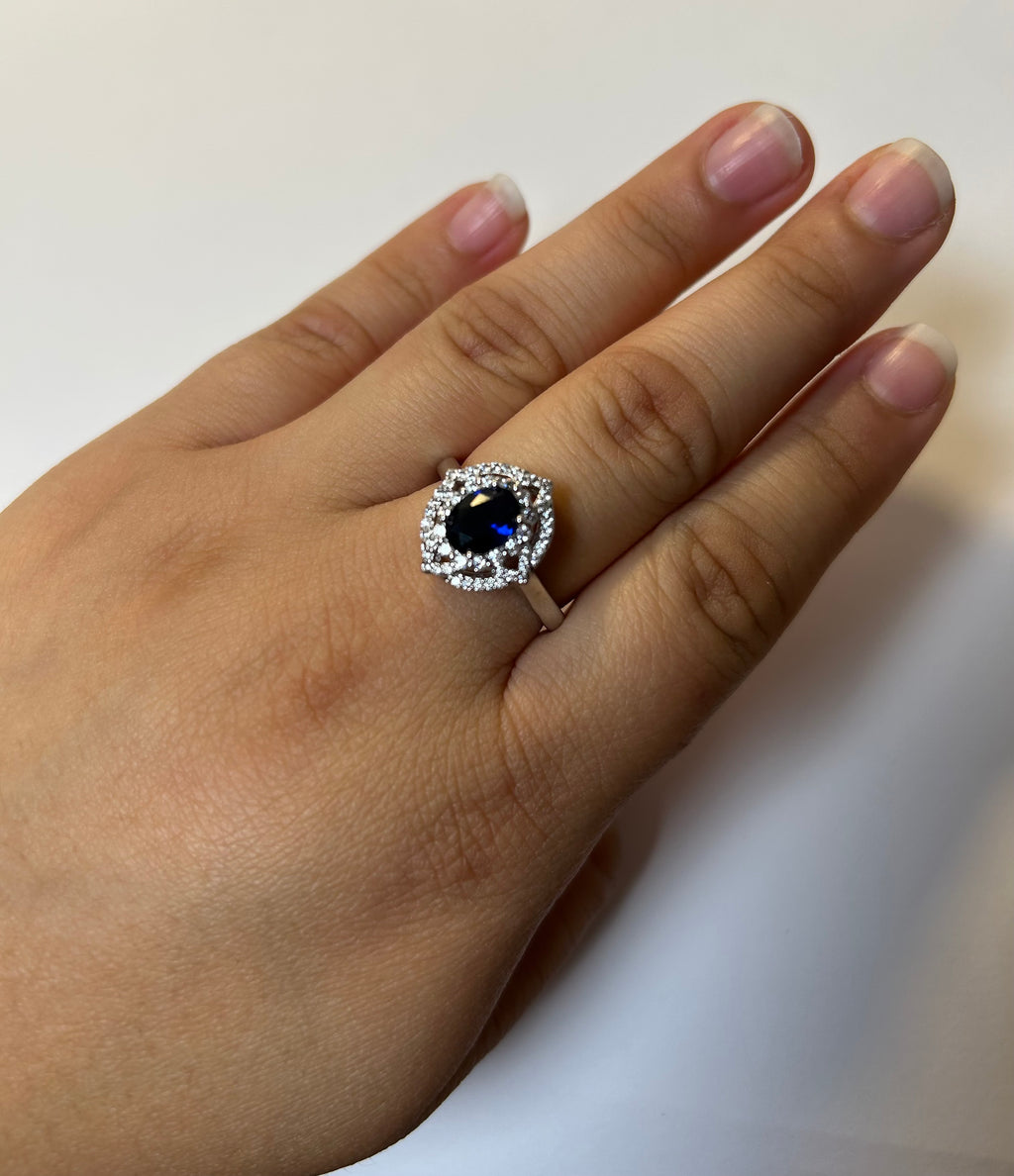 Crystal Halo Oval Stone Ring