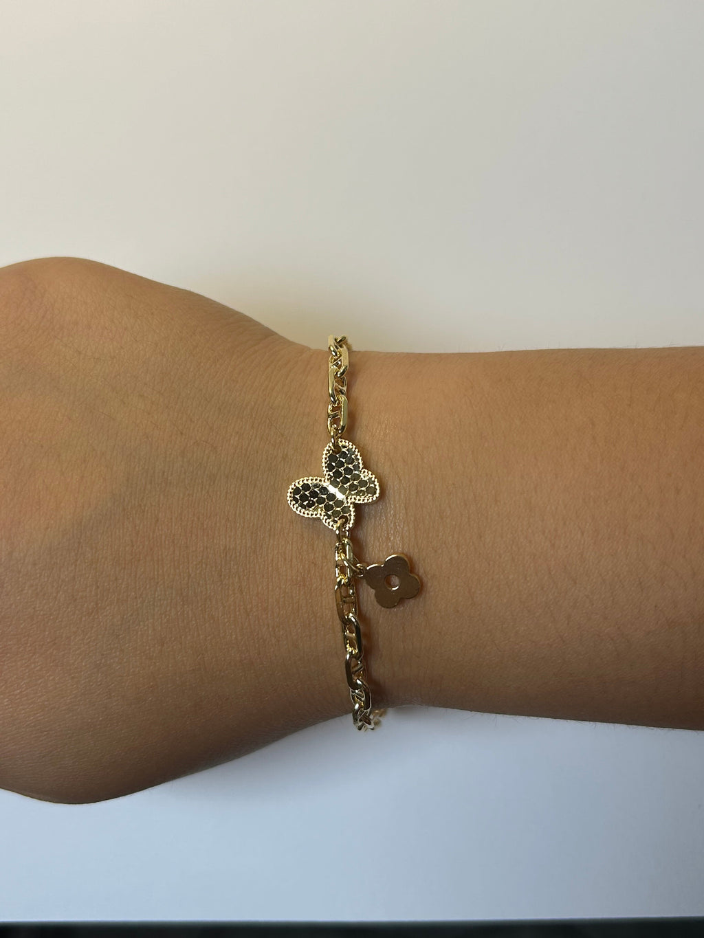 Gold Butterfly & Clover Charm Bracelet