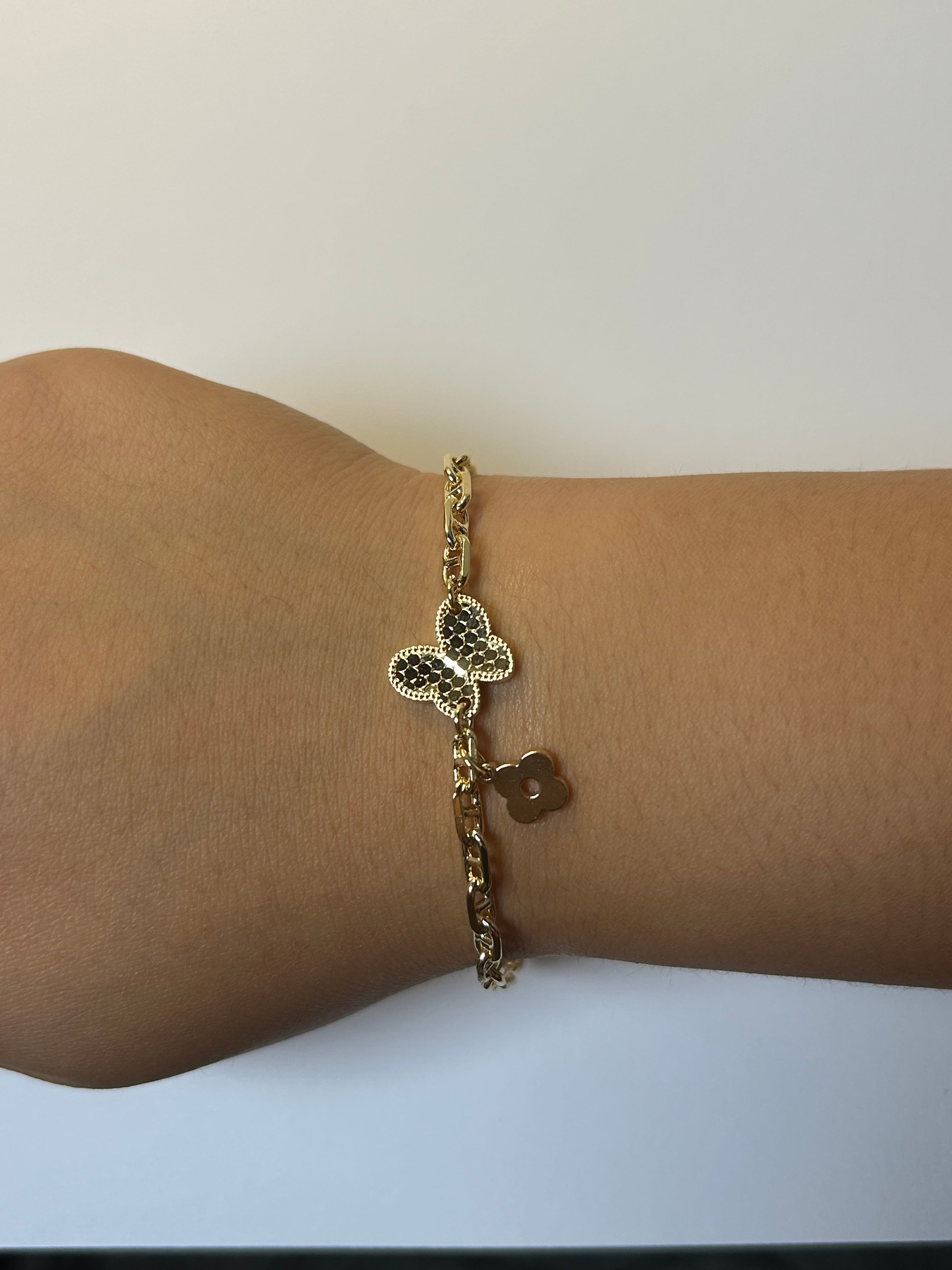 Gold Butterfly & Clover Charm Bracelet