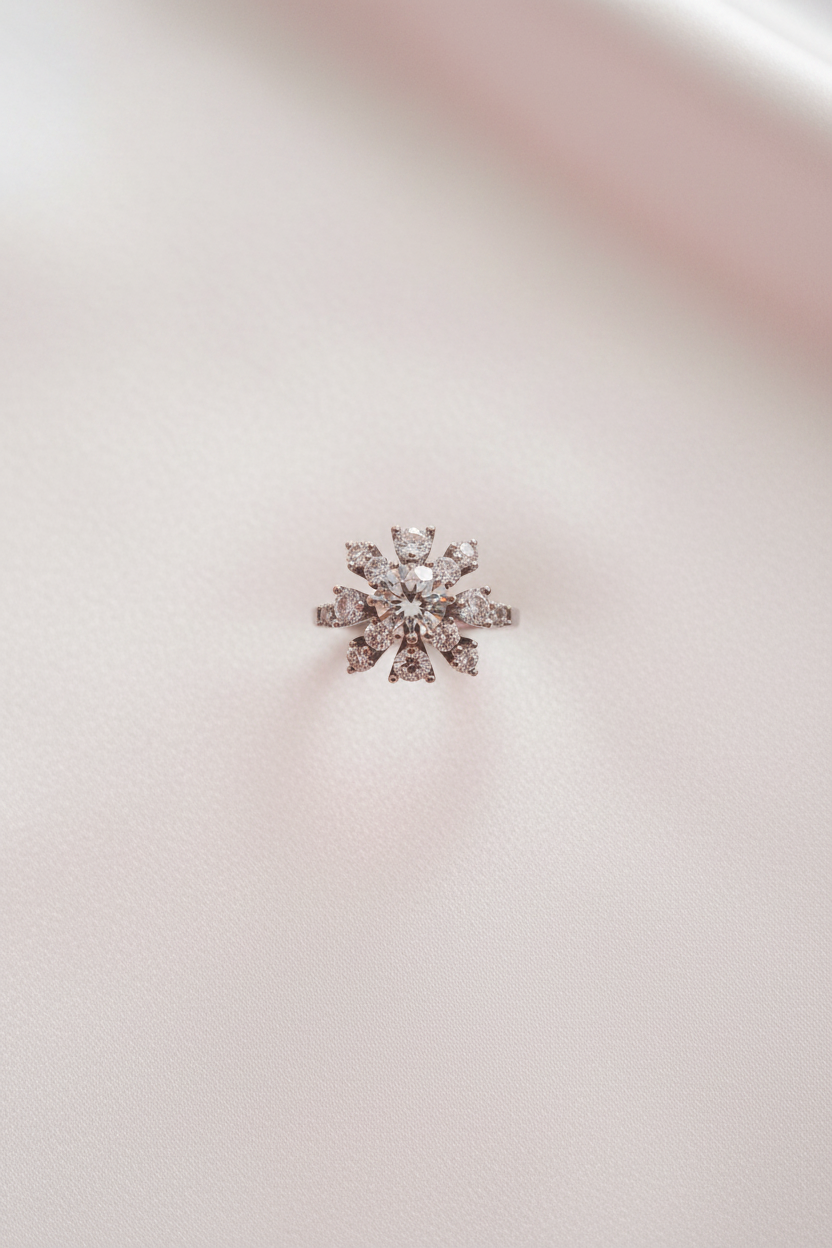 Anillo flor plata - flat lay