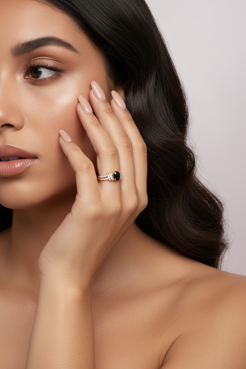 Anillo Piedra Negra Ovalada — Modelo (anillo más pequeño)