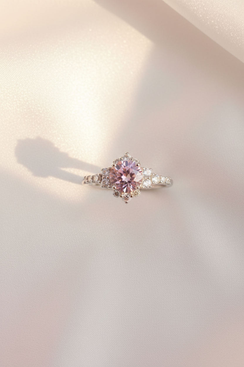 Anillo rosa plata - flat lay