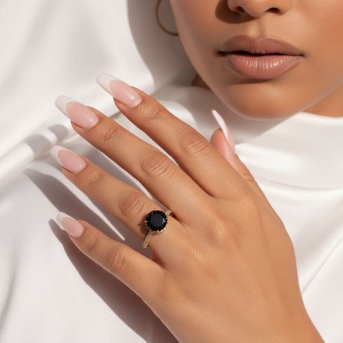 Black Stone Gold Ring On Model