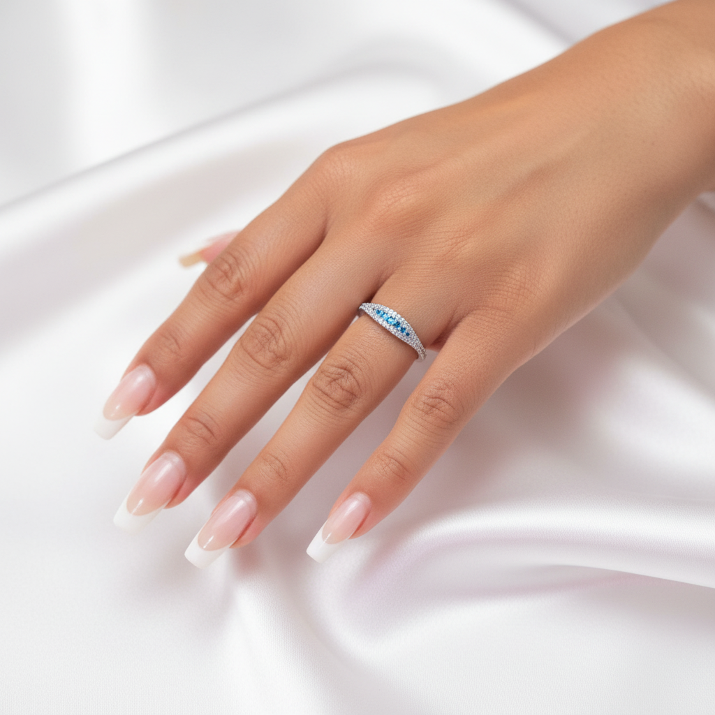 Blue Pavé Silver Band Ring
