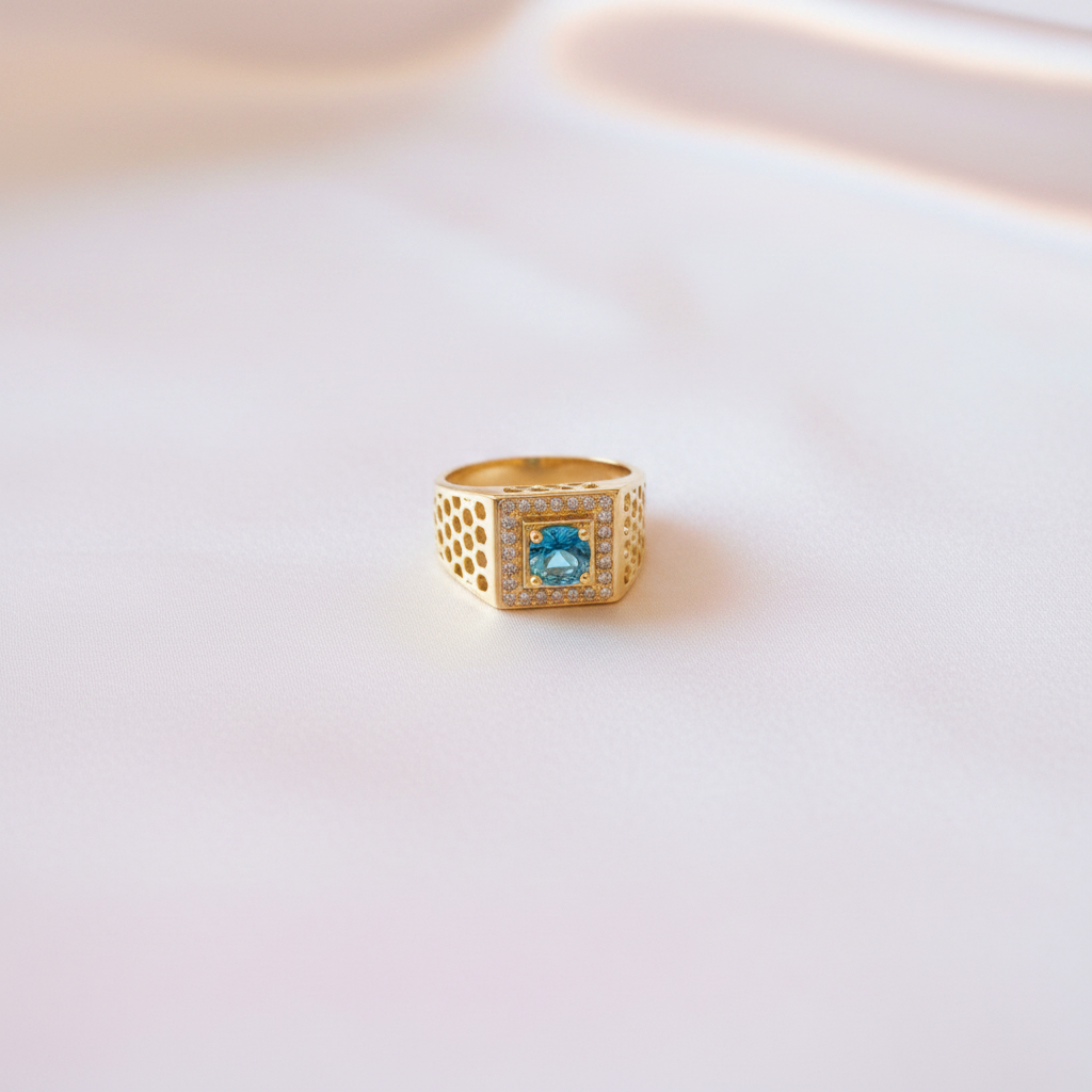 Blue Topaz Honeycomb Ring - Flat Lay