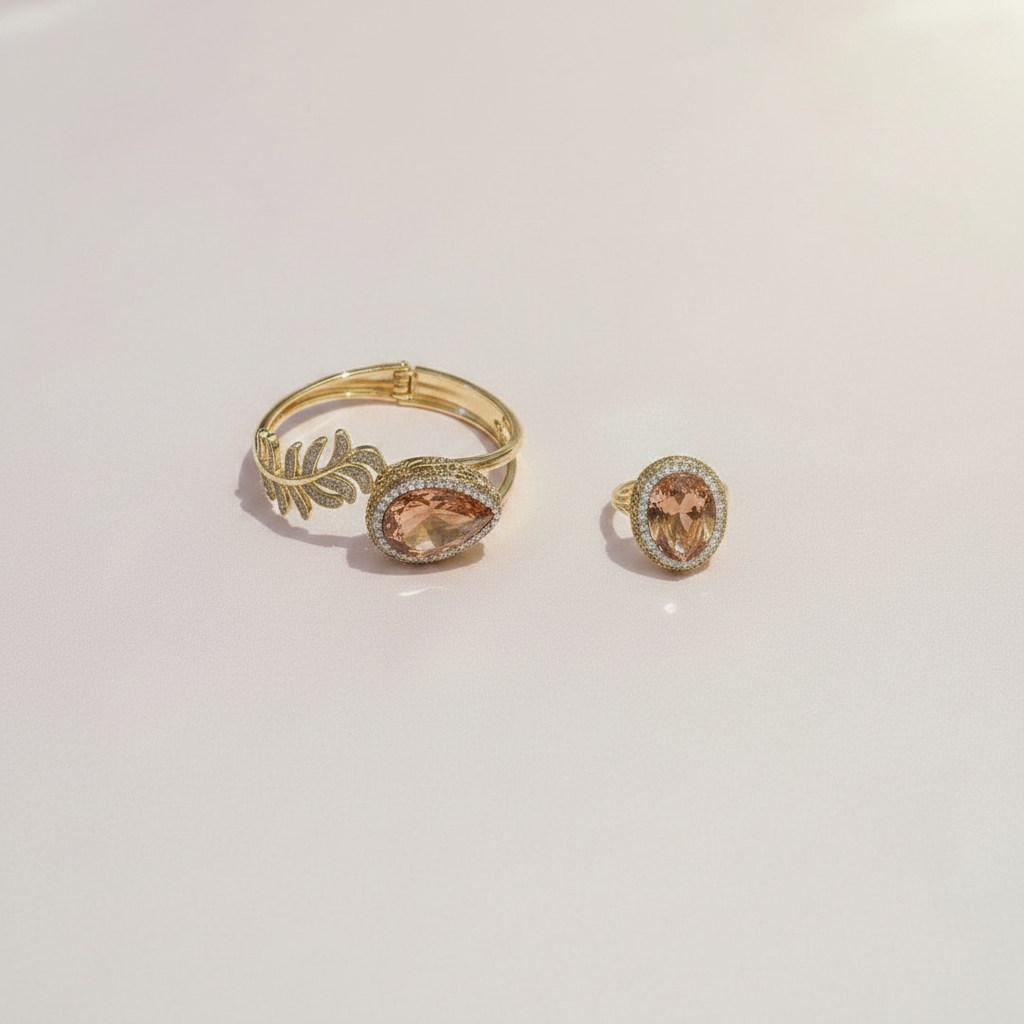 Brazalete y Anillo Teardrop - Champagne