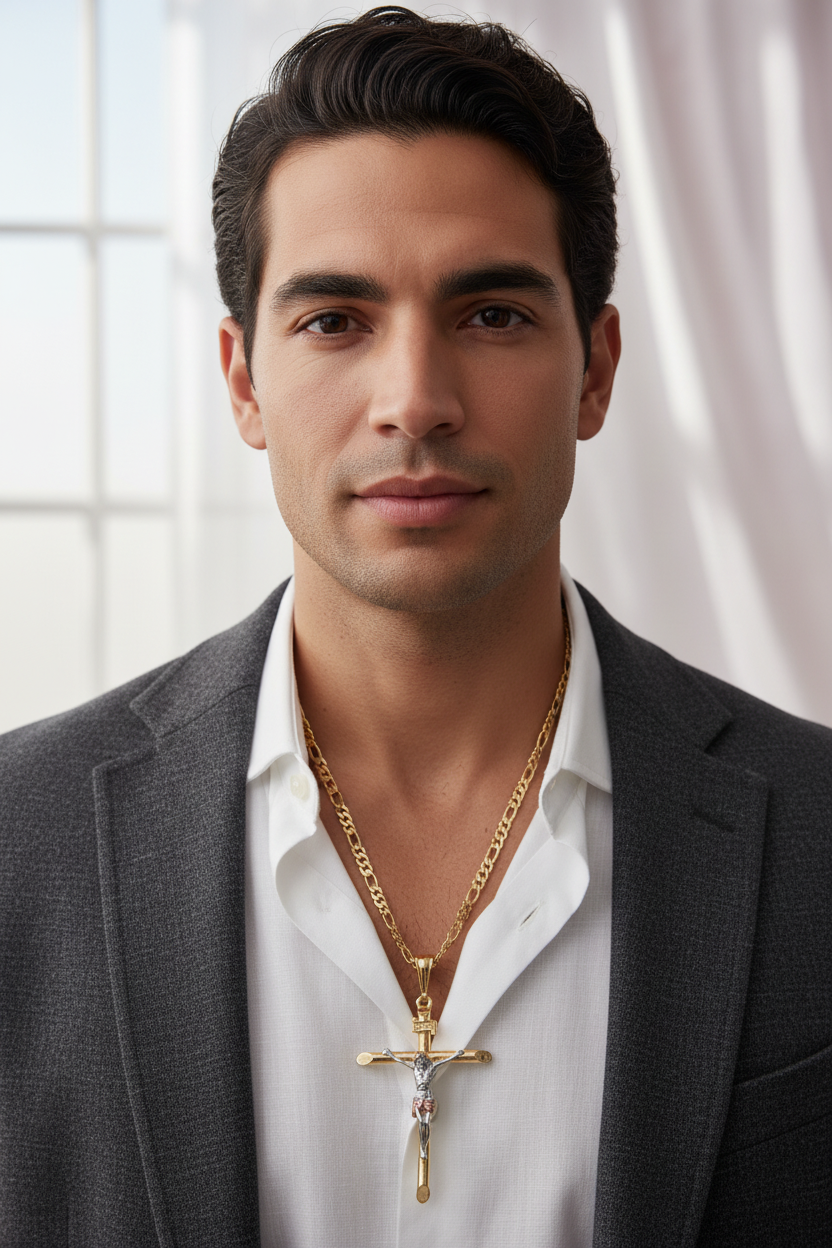 Cadena Crucifijo Grande — Modelo Hombre