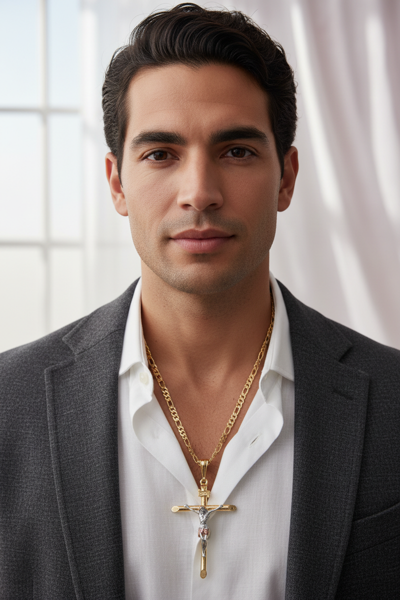 Cadena Crucifijo Grande — Modelo Hombre