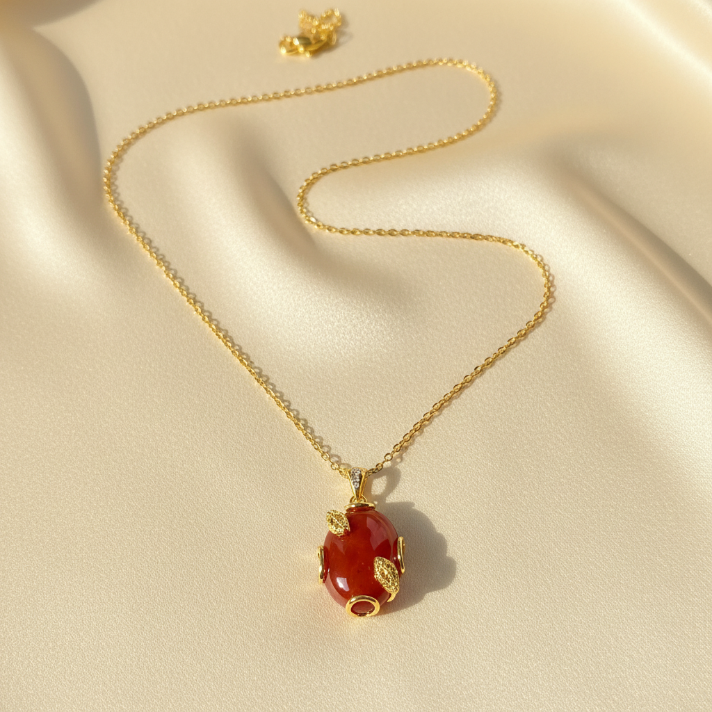 Carnelian Pendant Necklace Flat Lay