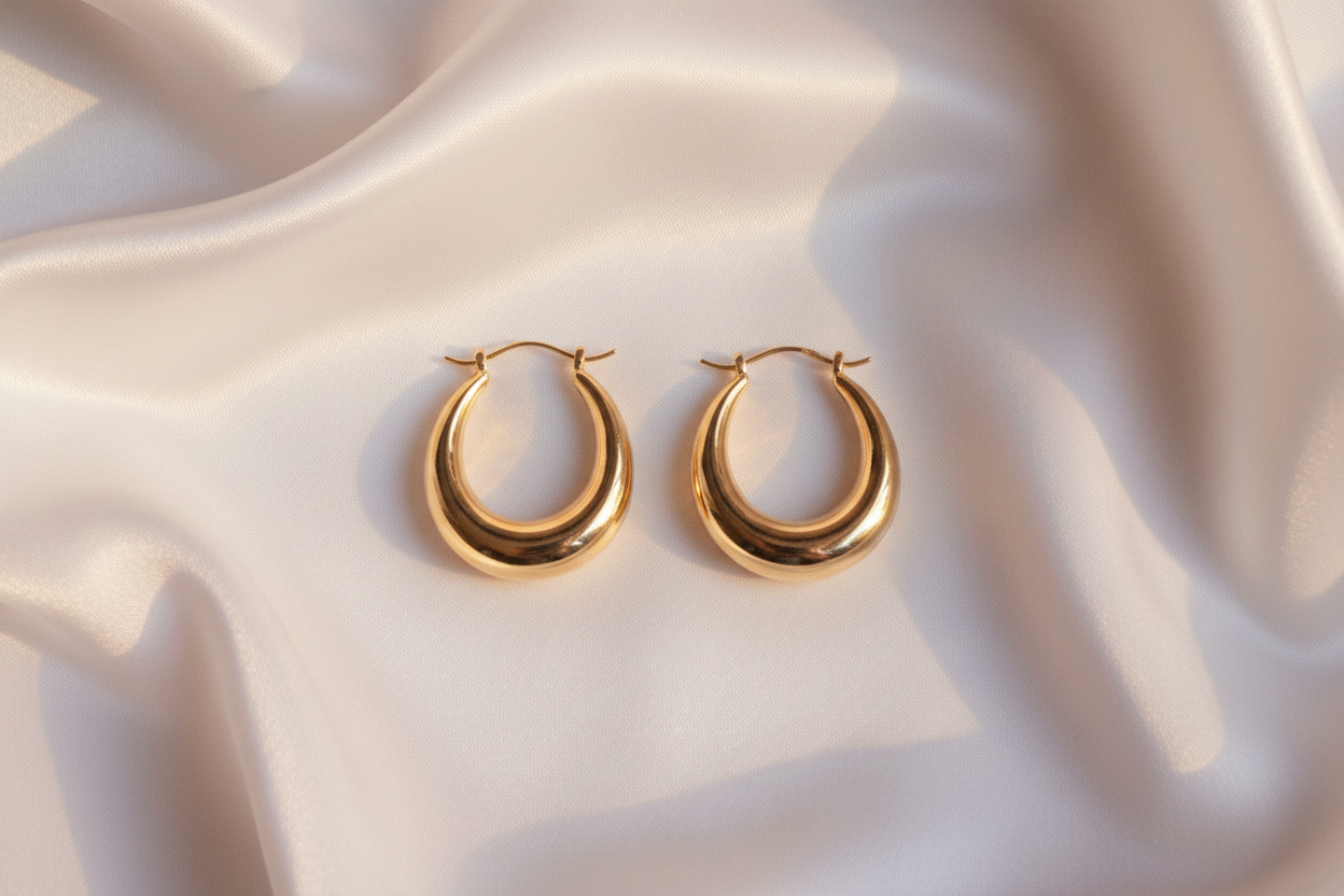 Chunky Gold Teardrop Hoop Earrings