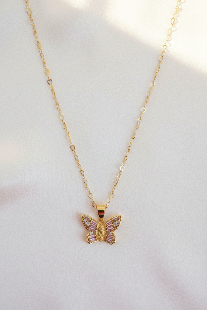 Collar Mariposa Virgen - Cadena Corazones