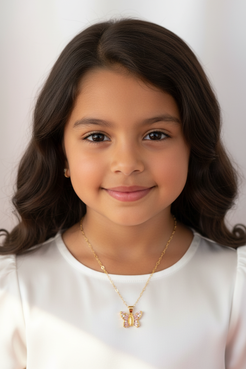 Collar Mariposa Virgen con niña Latina