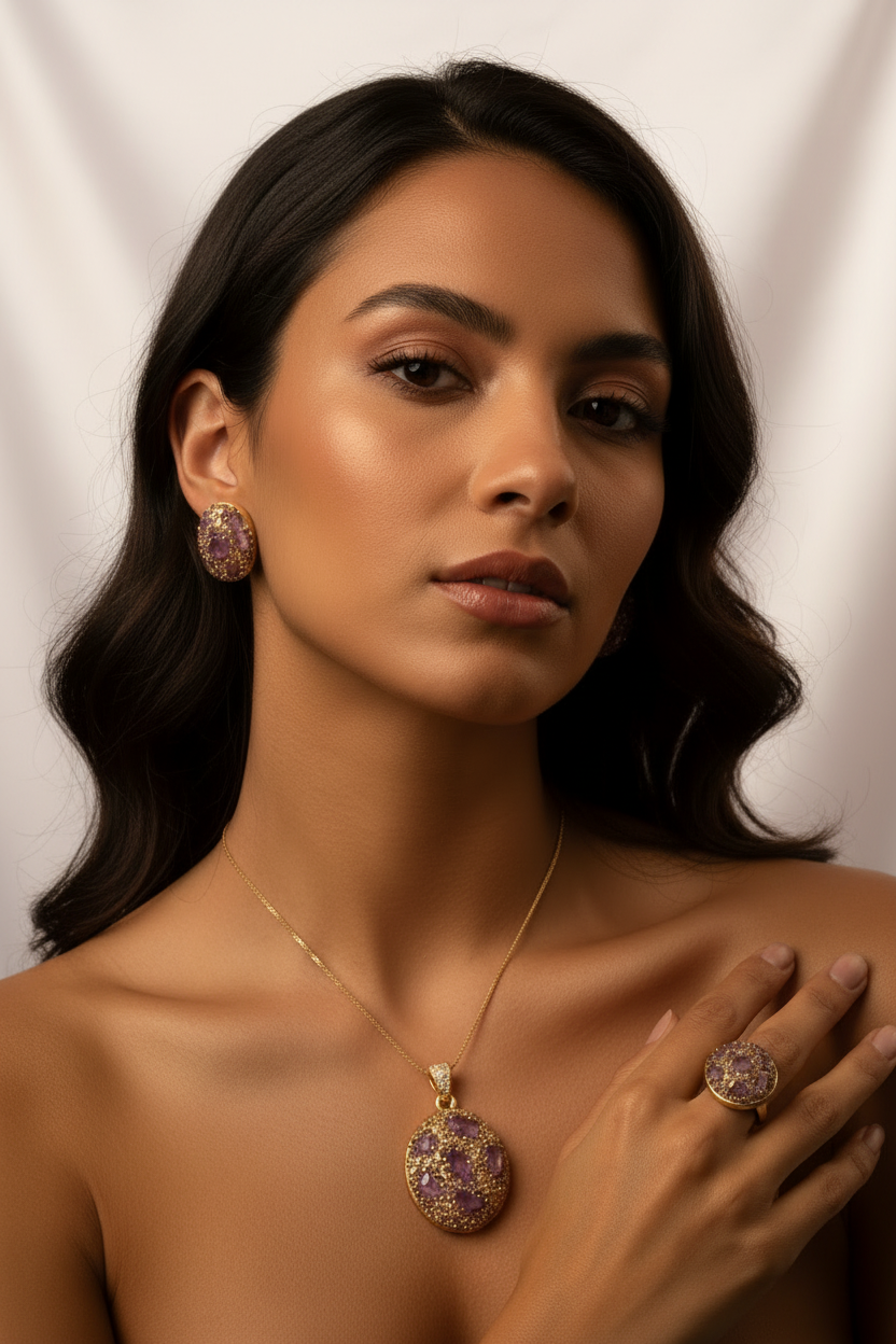 Conjunto amatistas modelo seda