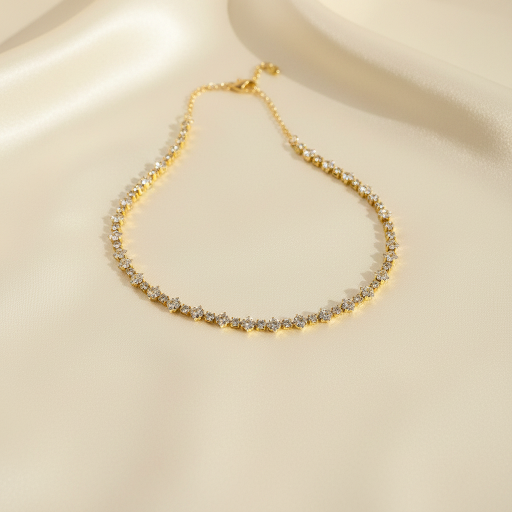 Crystal CZ Anklet Flat Lay - Ivory Cream Background