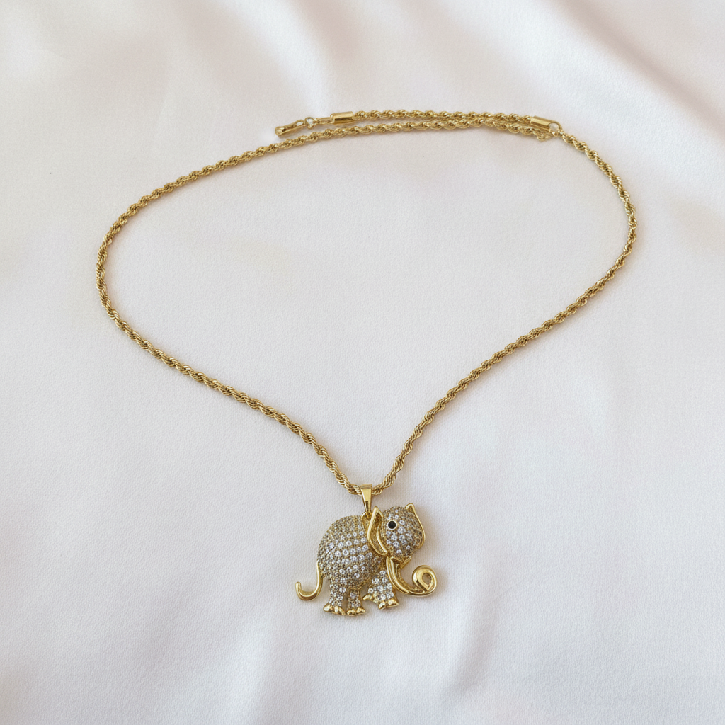 Crystal Elephant Pendant Necklace Flat Lay