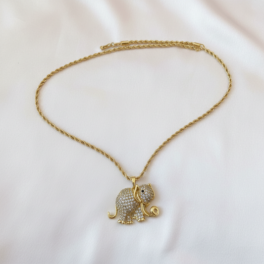Crystal Elephant Pendant Necklace Flat Lay