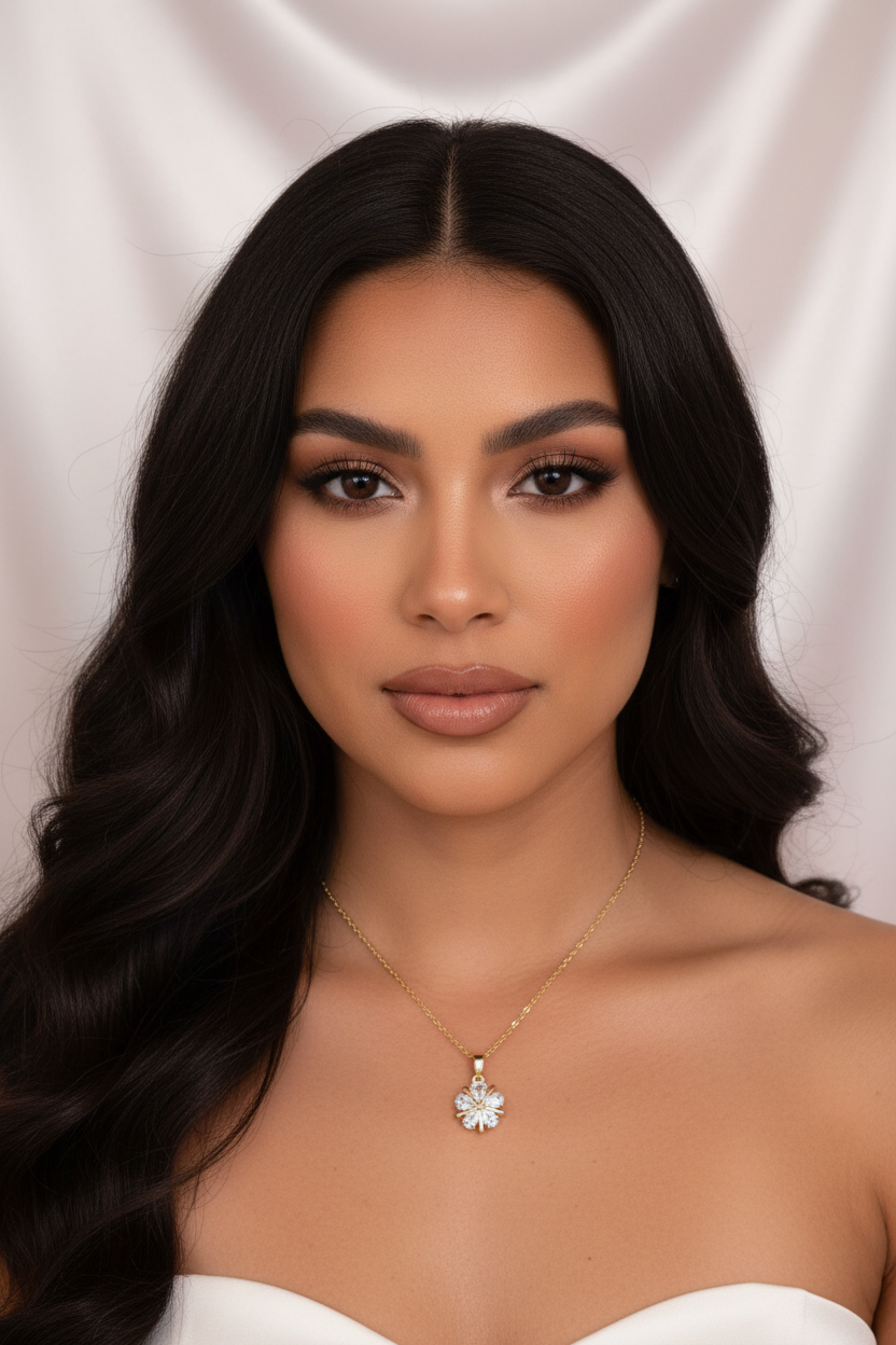 Crystal Flower Necklace On Model