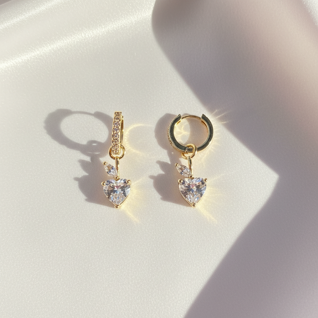 Crystal Heart Drop Hoops Flat Lay