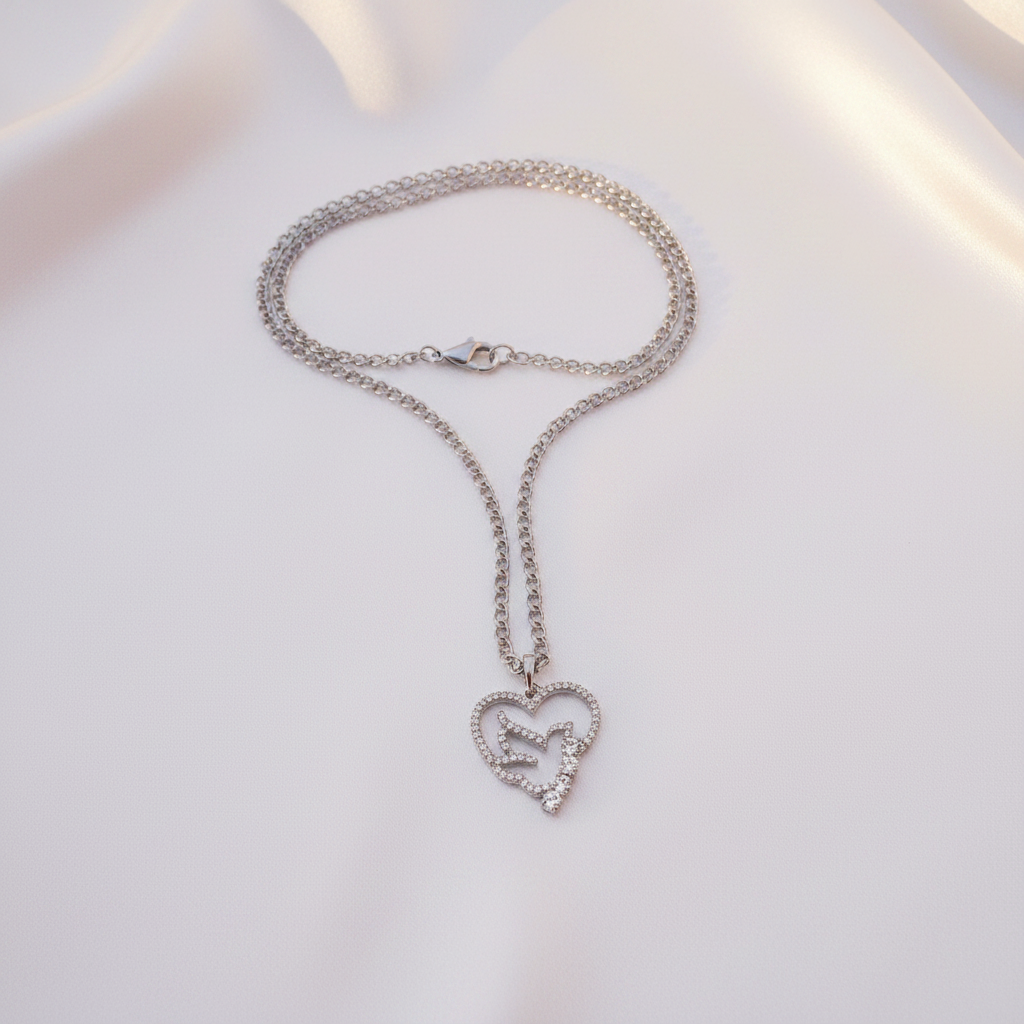 Crystal Heart Necklace Flat Lay