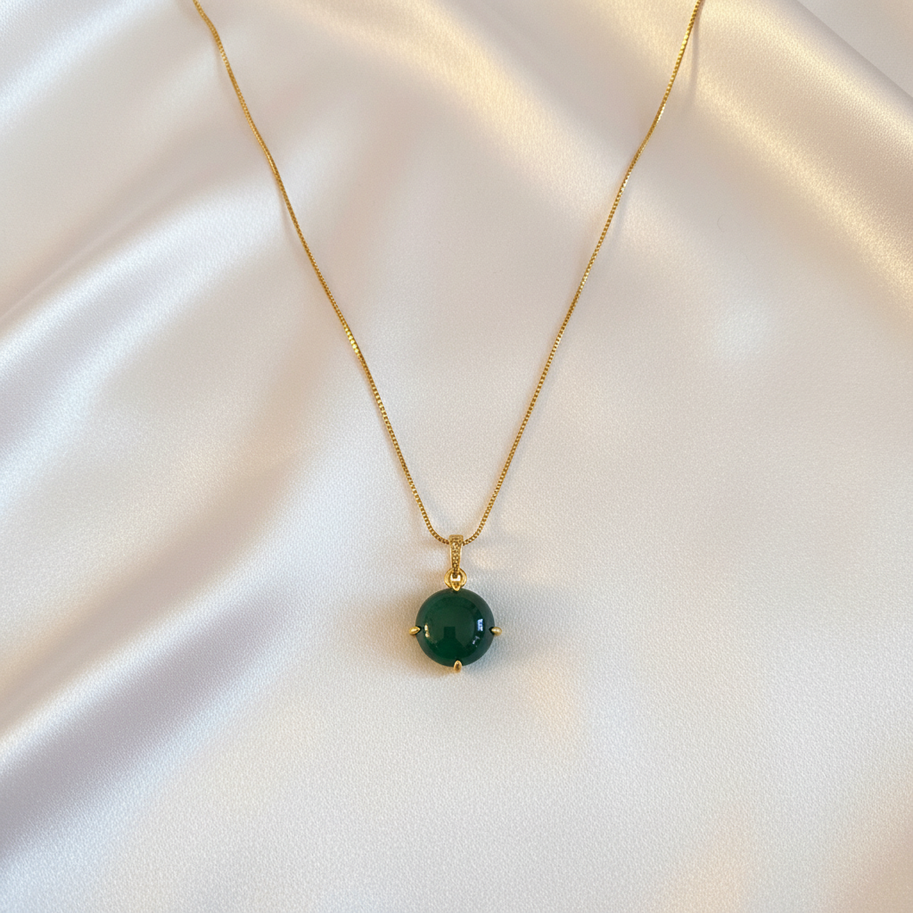 Green Mood Stone Pendant Necklace - flat lay
