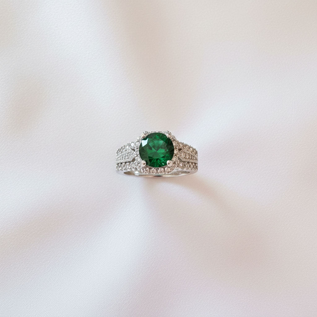 Emerald Green Ring Flat Lay