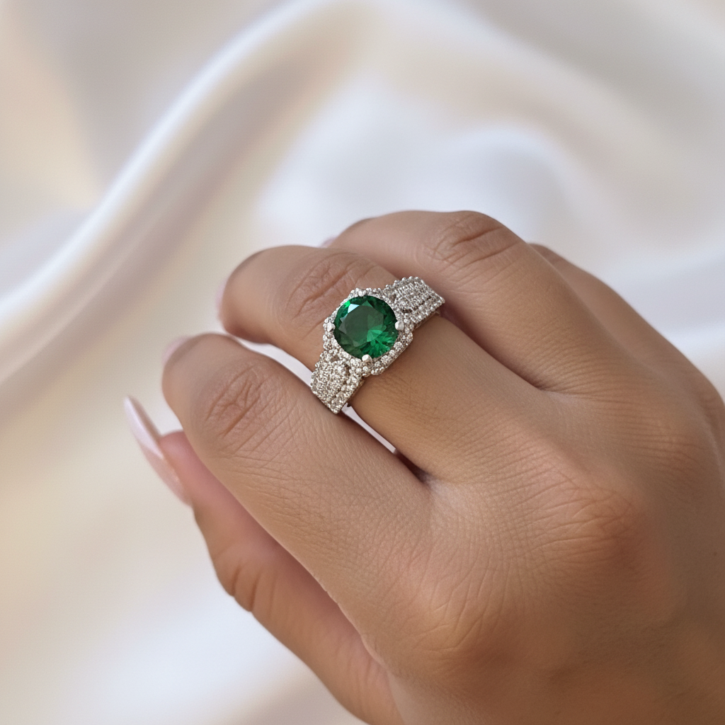Emerald Green Ring On Model