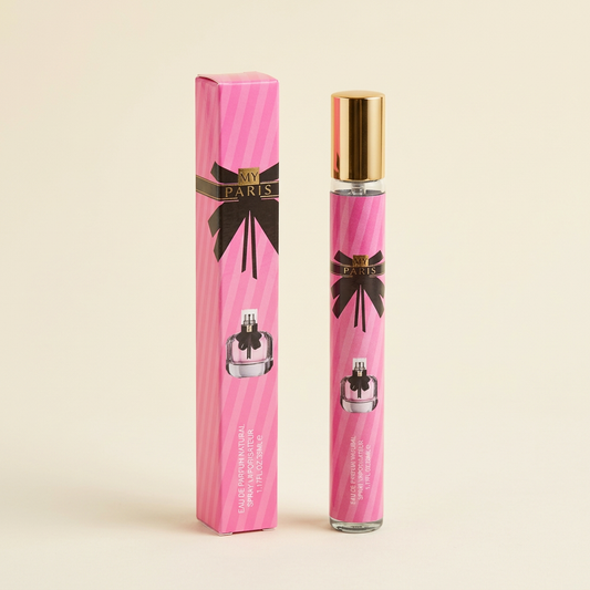 Fragrance bottle and box on a clean ivory background