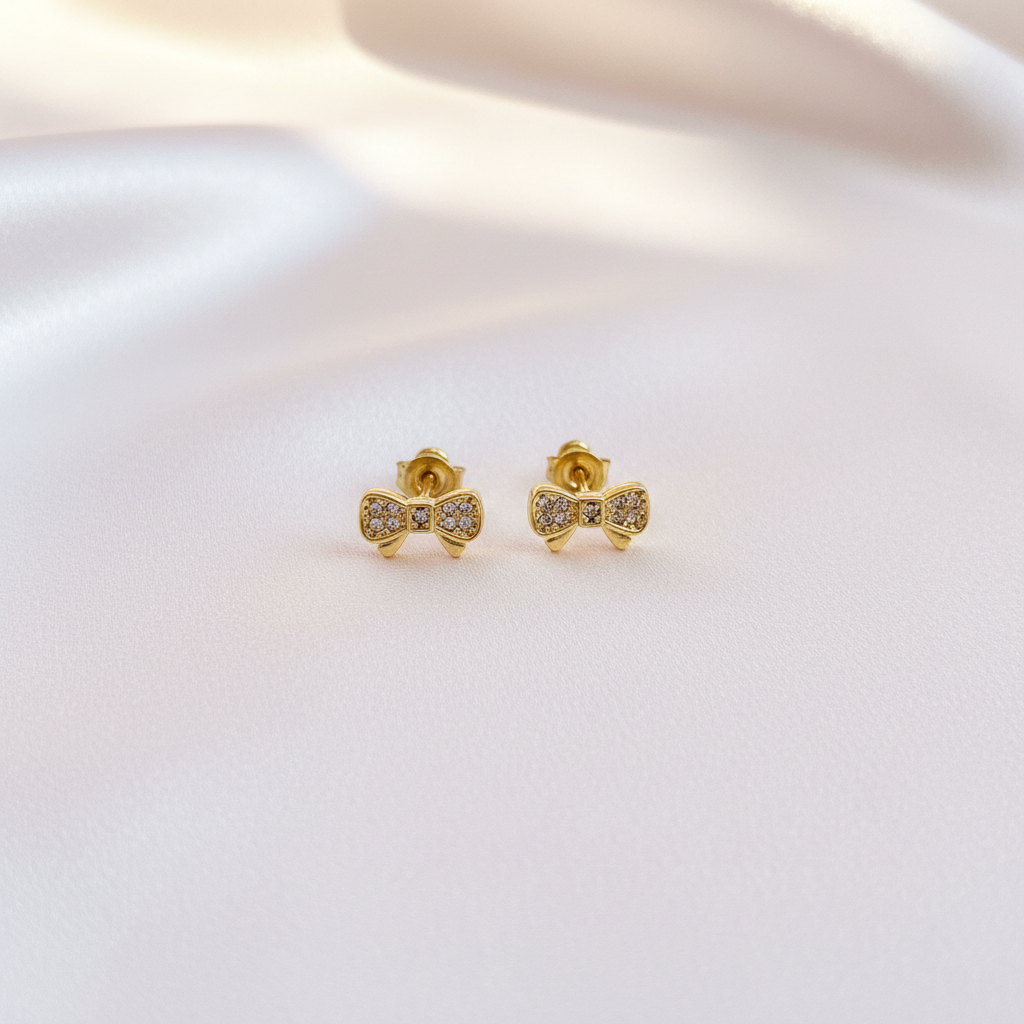 Gold Bow Earrings Flat Lay