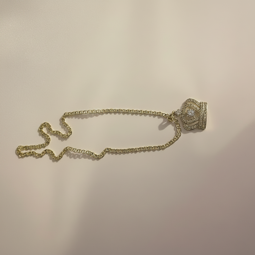 Gold Crown Necklace Flat Lay