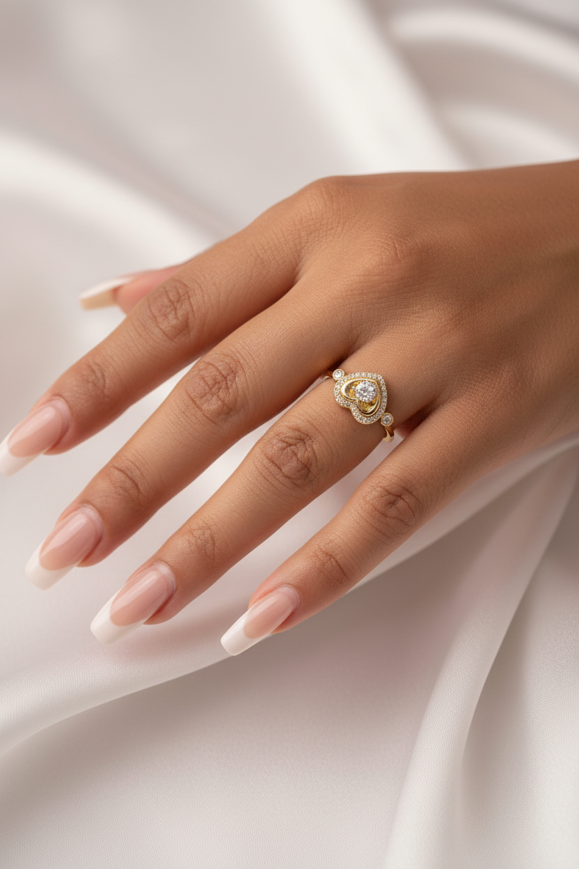 Gold Crystal Heart Ring