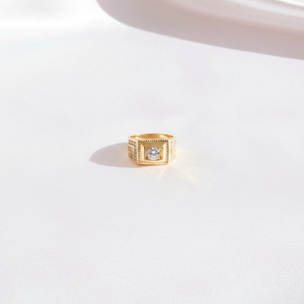 Gold Diamond Signet Ring - Flat Lay