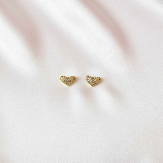 Gold Pavé Heart Stud Earrings Flat Lay