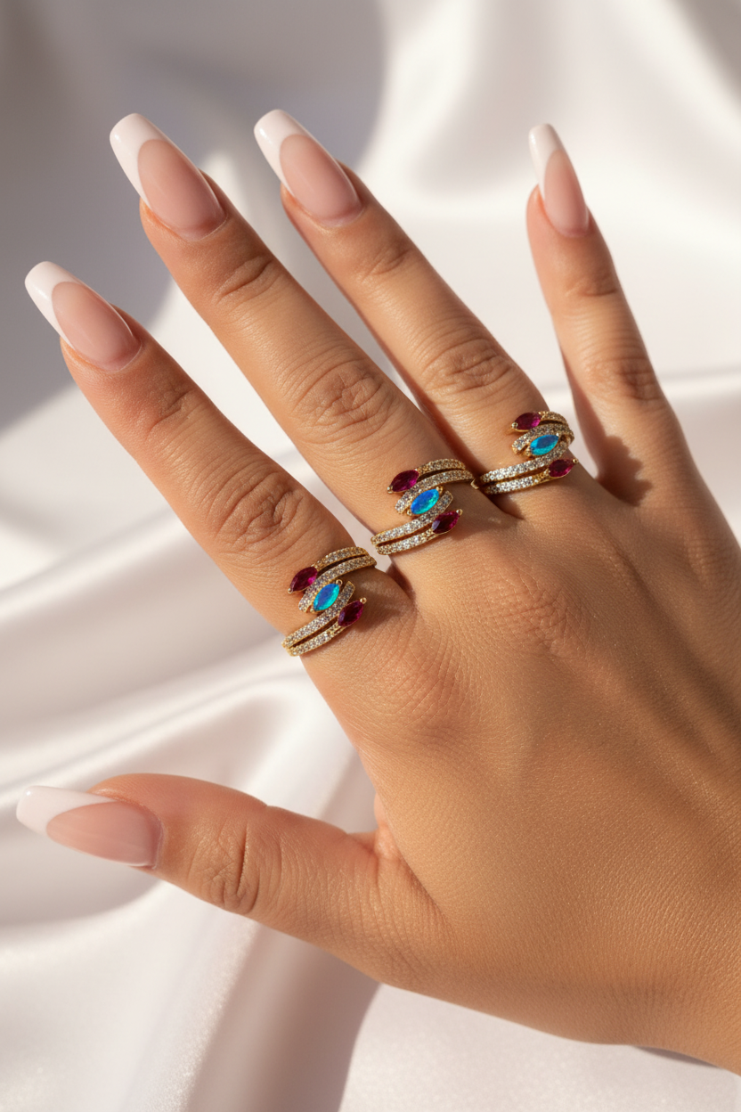 Gold Snake Wrap Ring Set - Model