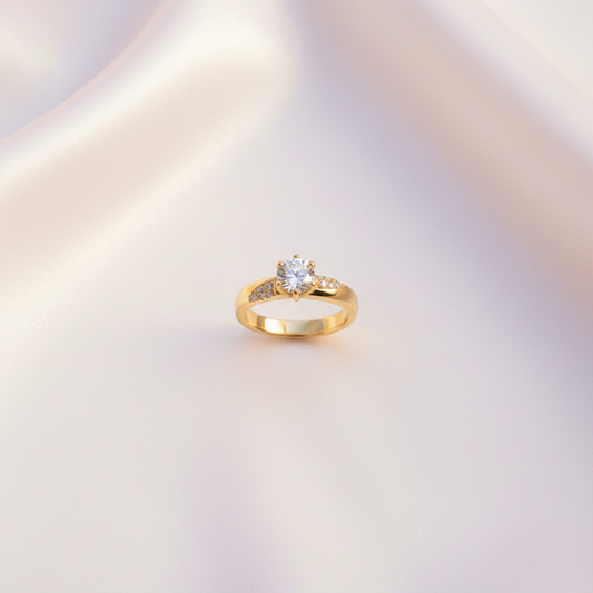 Gold Solitaire Pavé Band Ring - Flat Lay