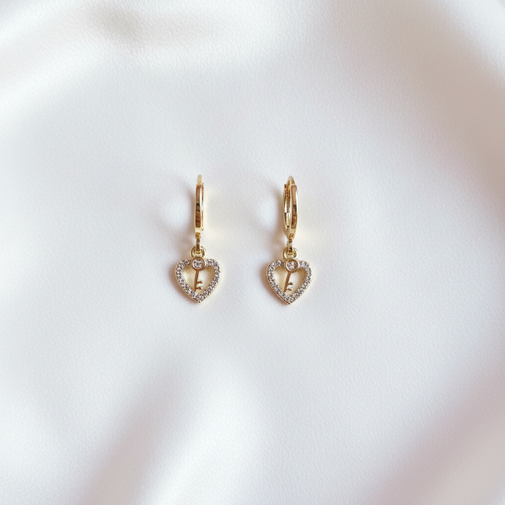 Heart Key Charm Hoops