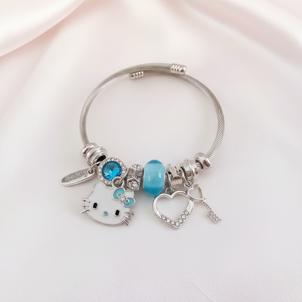 Hello Kitty Charm Bracelet Blue Flat Lay