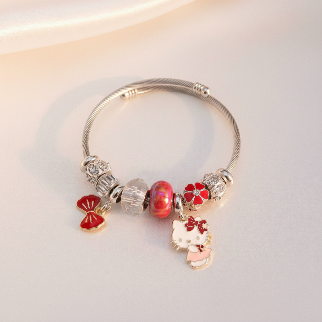 Hello Kitty Charm Bracelet Red Flat Lay