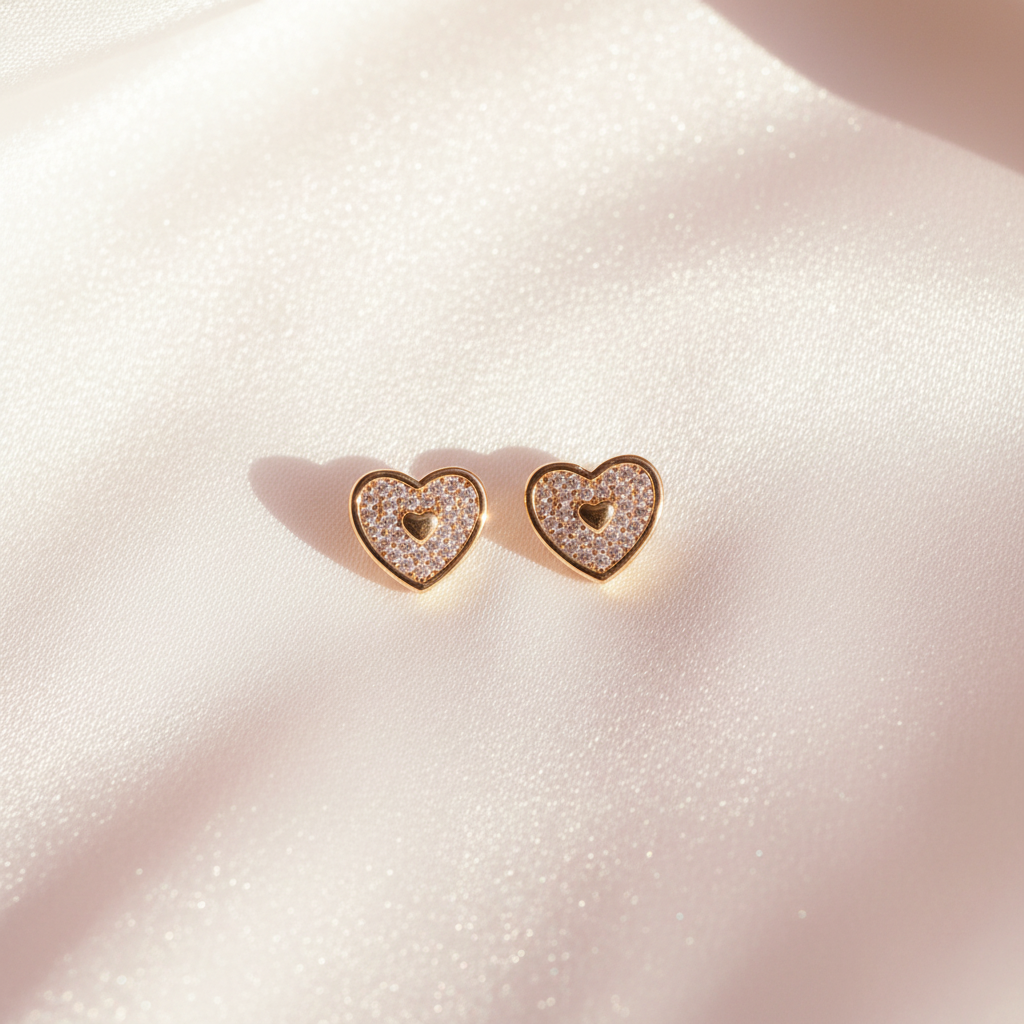 Iced-Out Heart Studs