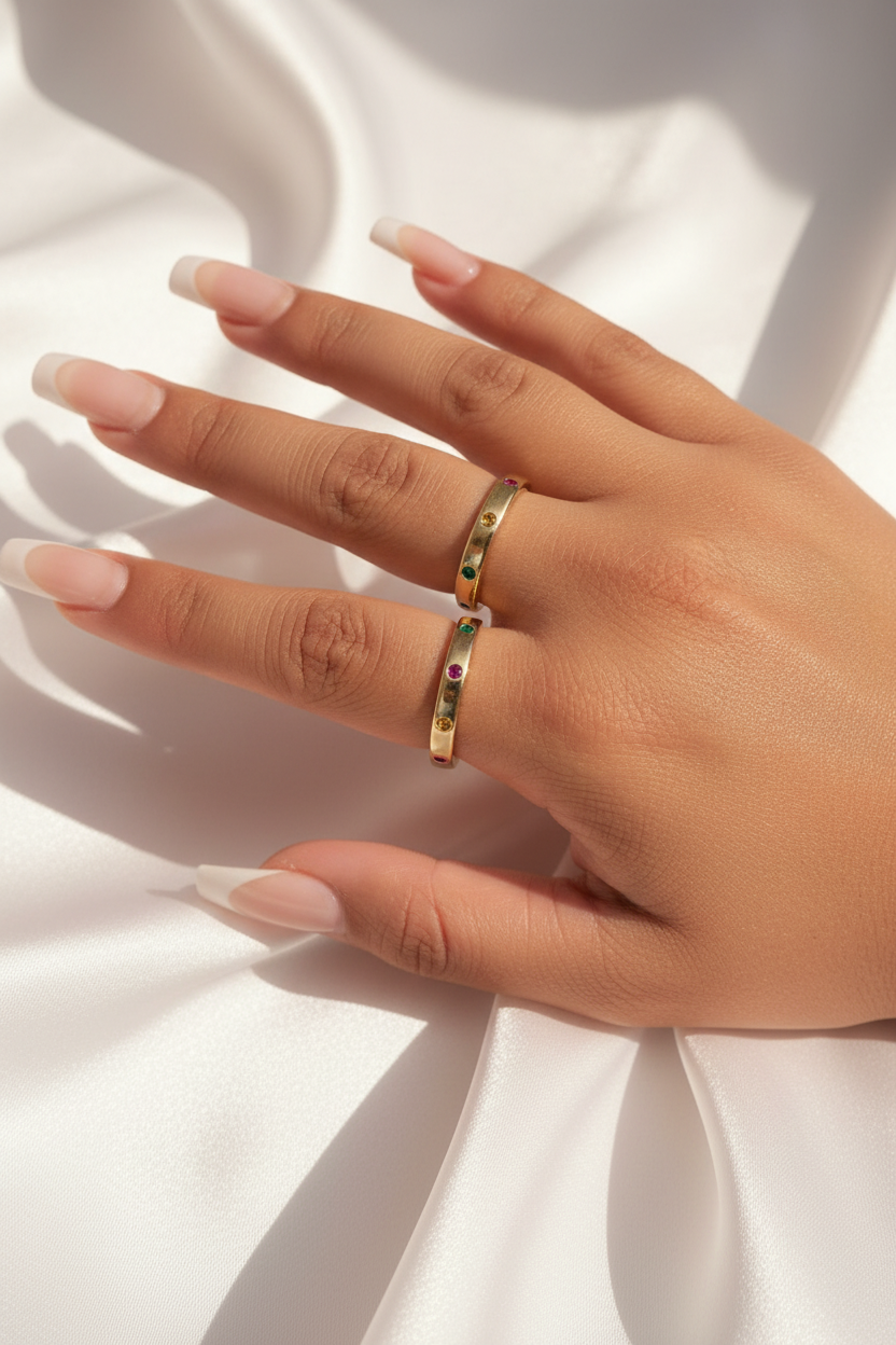 Gold Multicolor Gemstone Band Ring