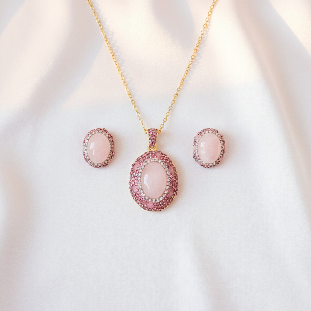 Rose Quartz Crystal Jewelry Set