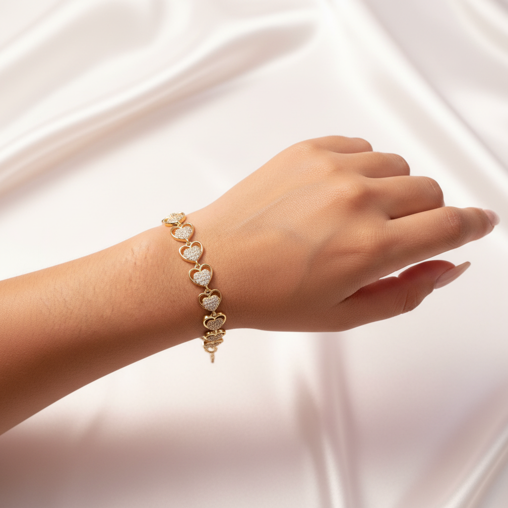 Crystal Pavé Heart Link Bracelet On Model