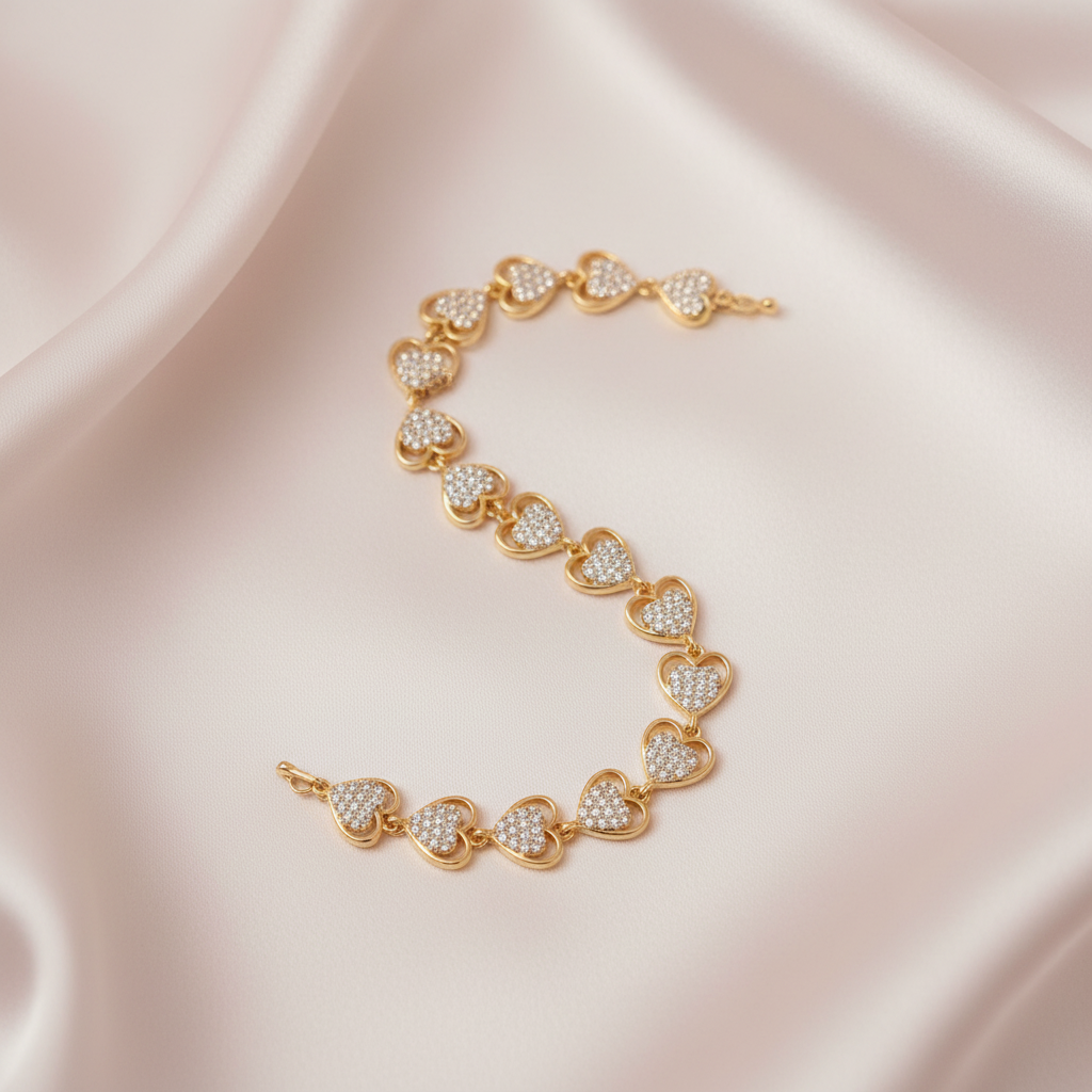 Crystal Pavé Heart Link Bracelet Flat Lay