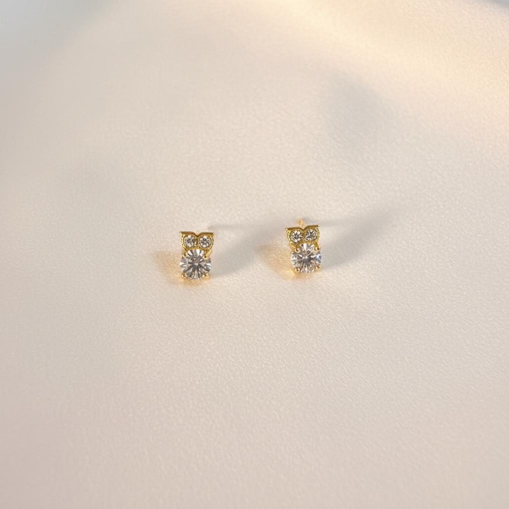 Gold Owl Crystal Stud Earrings